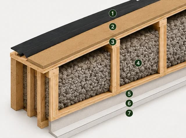Stratificația șarpantei S3 Economic NZEB, U = 0,20 W/m²K, cu căpriori I Joist 240 mm