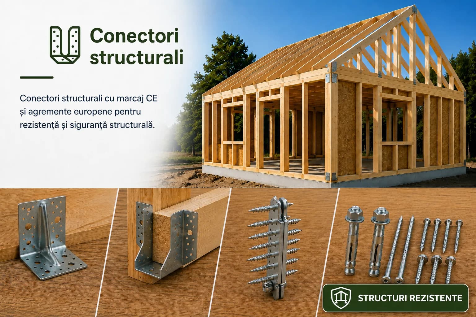 Conectori și elemente de fixare pentru structuri din lemn