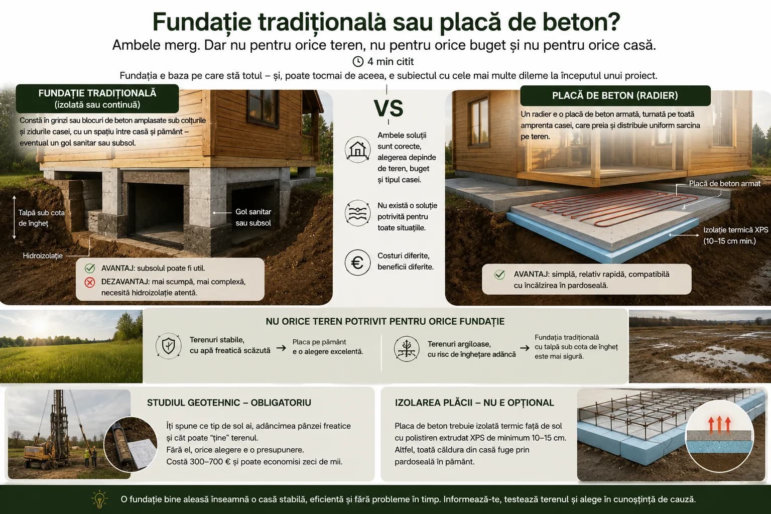 Fundație tradițională sau placă de beton?